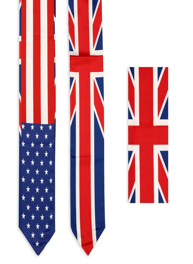 LLBFHH USA And UK Flag Graduation Stole, Satin Embroidery Graduation Sash for International Students, 72 Inch Length. - Image 3